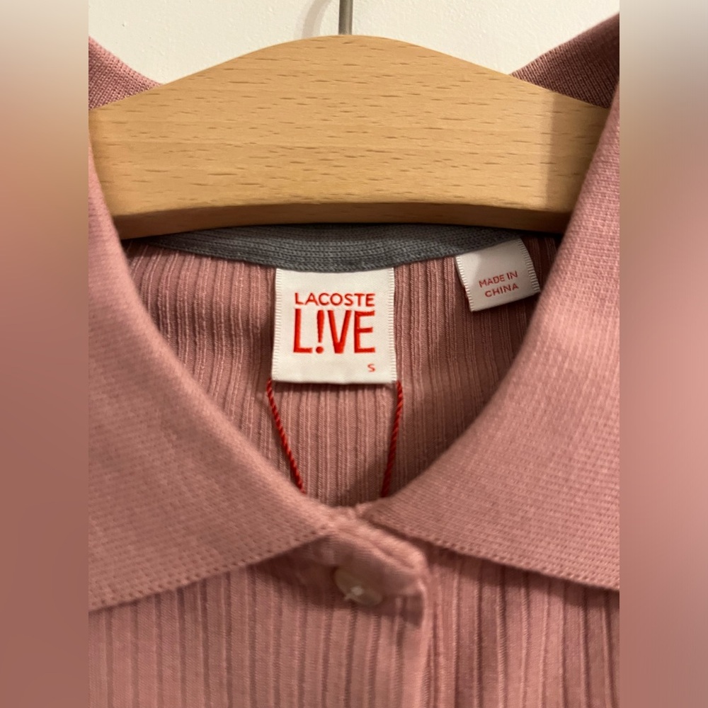 Lacoste Pink Ripped Short Sleeve Polo With Tie Front Size S , NWT - Picture 6 of 9